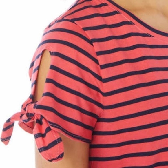 Nautica Melonberry Short Sleeve Tie Stripe Print Shirt - Picture 3 of 12